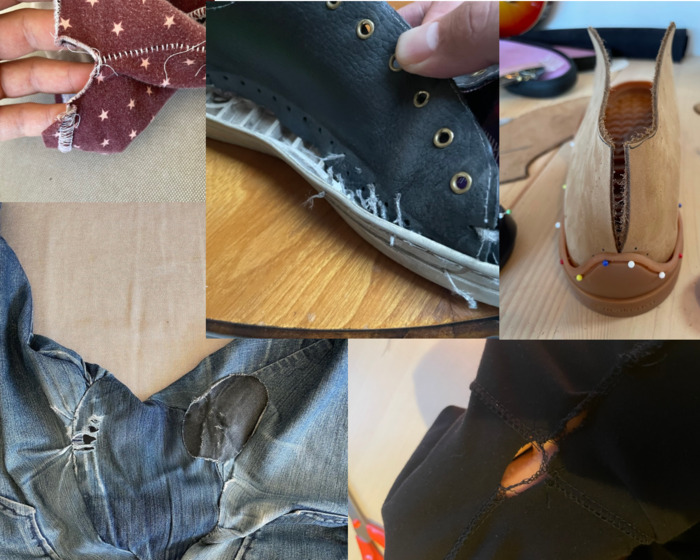 En bildkollektion över söndriga kläder